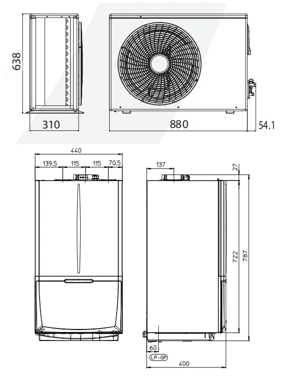 Dimensiuni Immergas Magis Pro 9kW