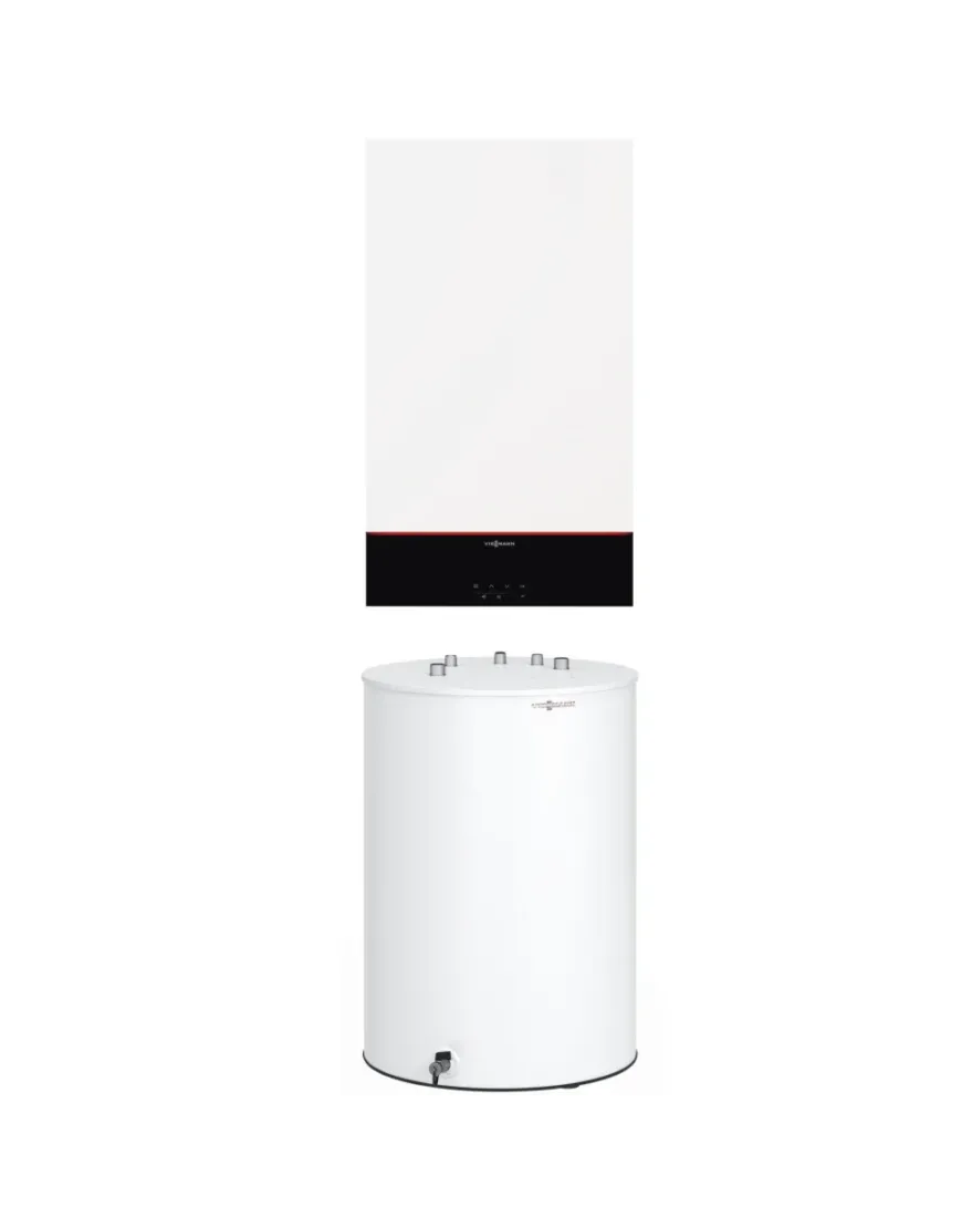 Pachet fűtési kazán Viessmann Vitodens 100-W S1 25kW cu boiler Viessmann 120 liter + CADOU 12 hónap Extragarantie