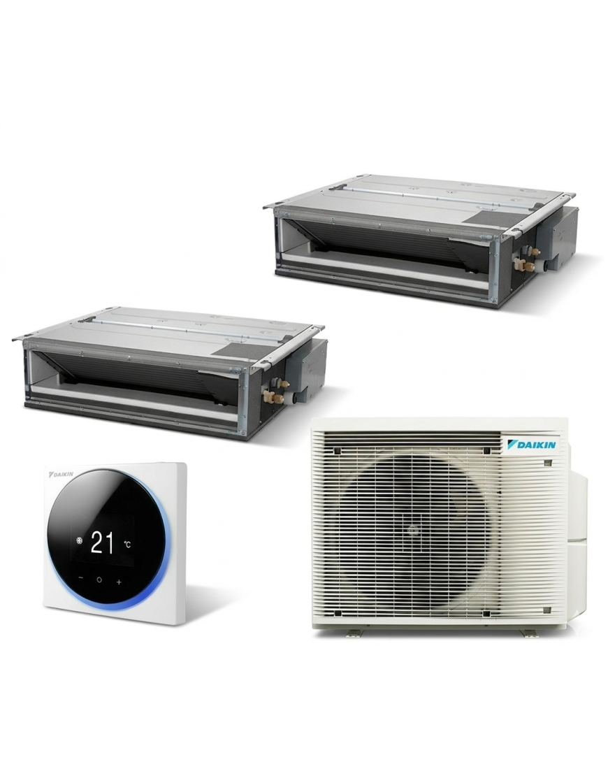 légkondicionáló készülék multisplit Daikin Csatornás két beltéri egységgel, egy de 9000 BTU és egy 18000 BTU, FDXM25F-FDXM50F-2MXM68A, 5 év garancia, távirányító MADOKA - Inlcusa