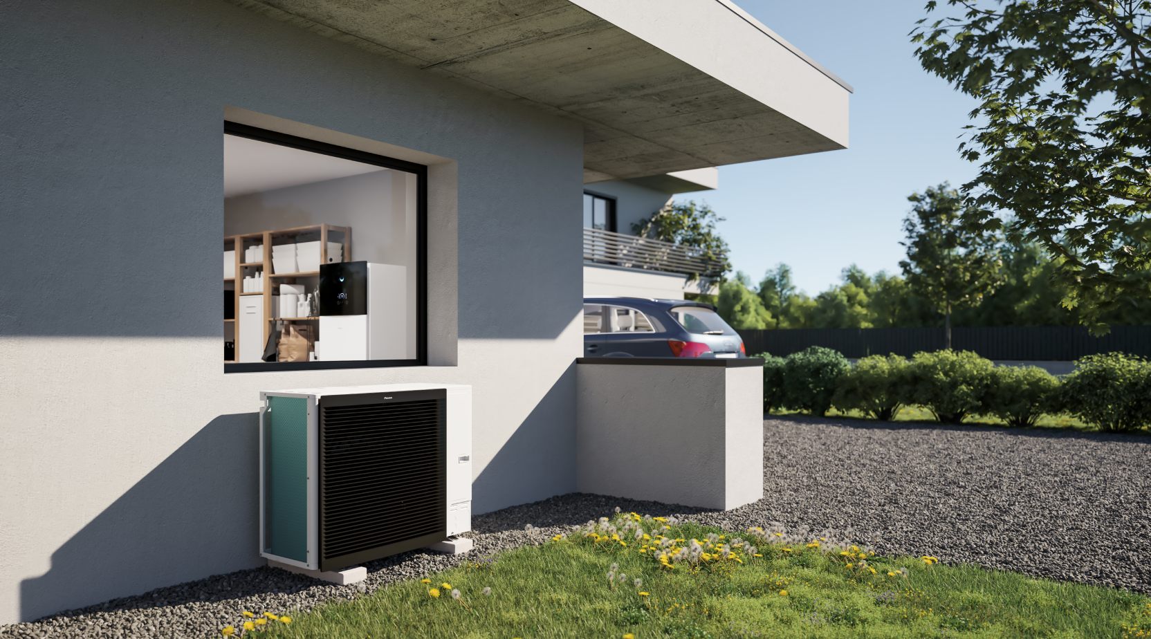 Szerelés egység kültéri Daikin ERLA11DW udvar egy házak modern