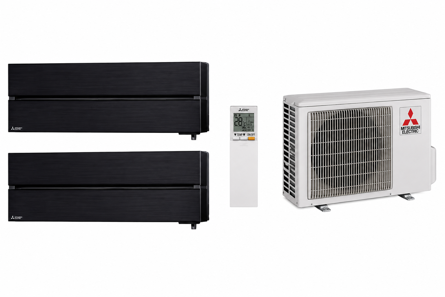 Multisplit Mitsubishi Kirigamine Deluxe Onyx Fekete 2 egységek beltéri, nyitott tér és iroIgen otthon